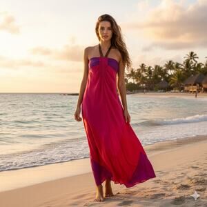 A Common Thread Purple Red Silk Halter Maxi Dres Small